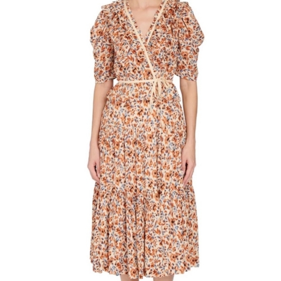 Ulla Johnson Lisette Dress Pearl Floral Wrap Ruffle Midi New With Tag Size 4 - Picture 4 of 10